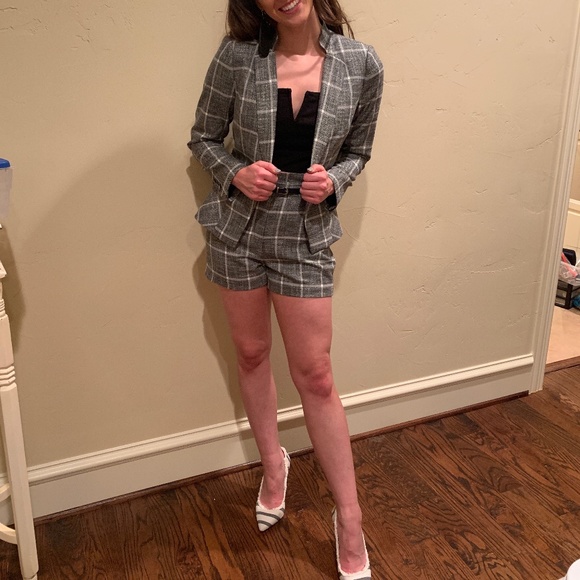 White House Black Market Gray Plaid Romper
